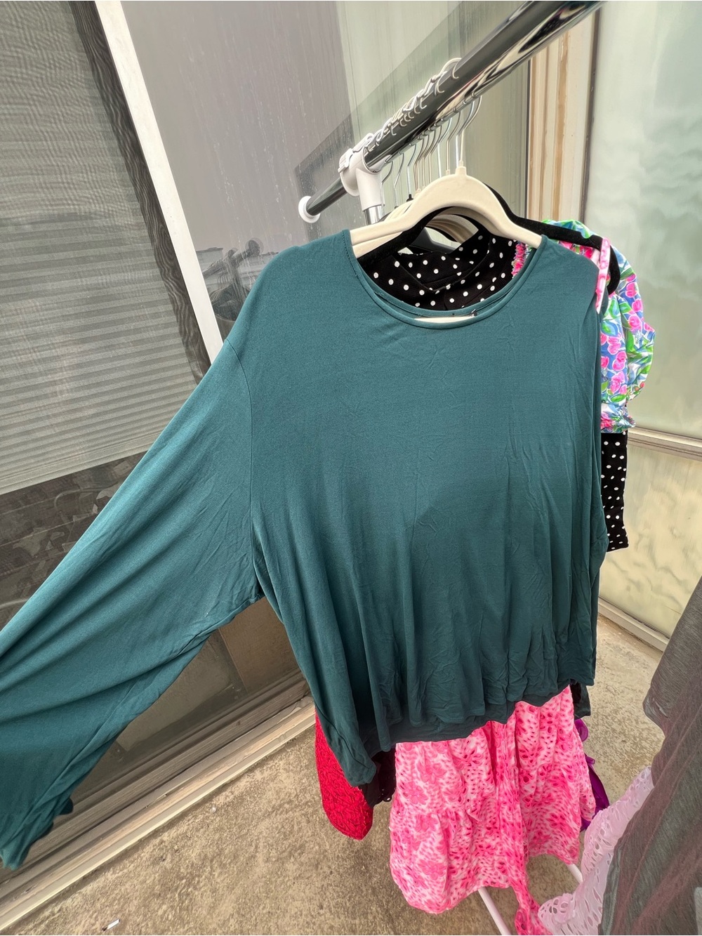 Eileen Fisher Teal Green Long-Sleeve Crewneck Top